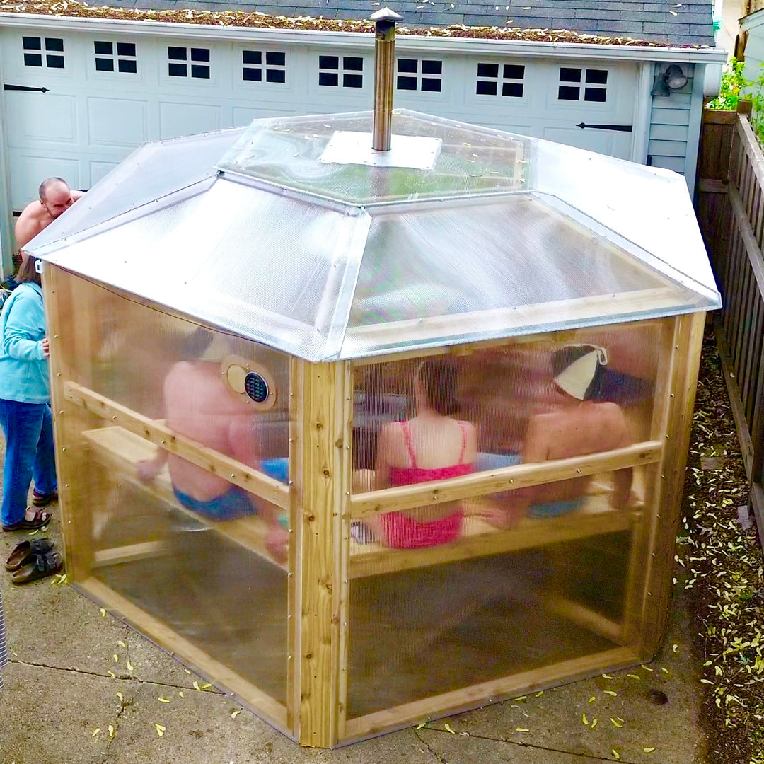 Exterior view of NorthUp Hex sauna.